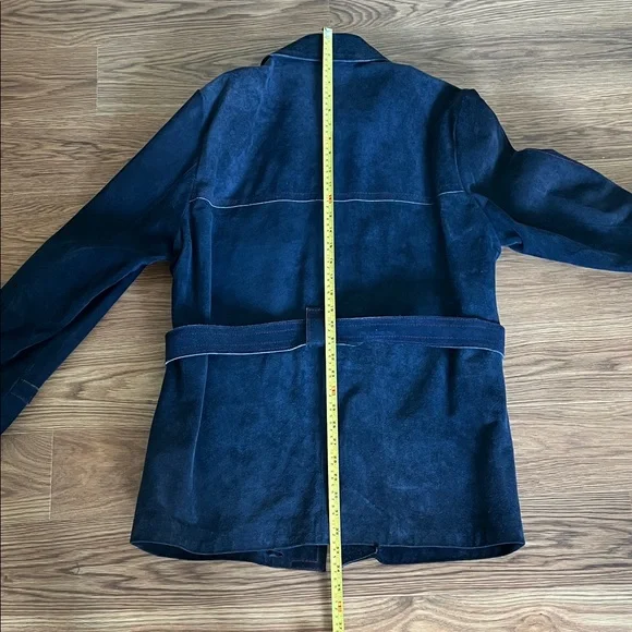Men’s Vintage 1970s Navy Suede Belted Jacket, L - Picture 6 of 10